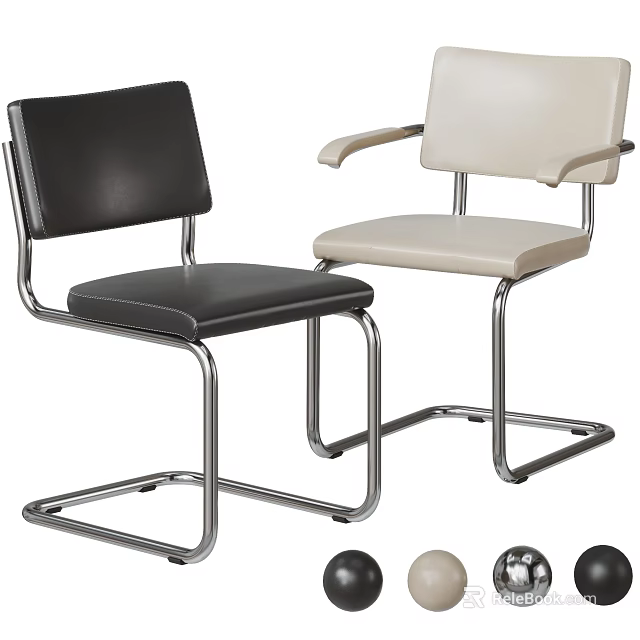 Modern Office Chairs With Chrome Plated Frames In Black And Beige 3d model