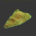 Golden Flaky Freshly Baked Croissant With Crispy Layers On Dark Reflective Surface