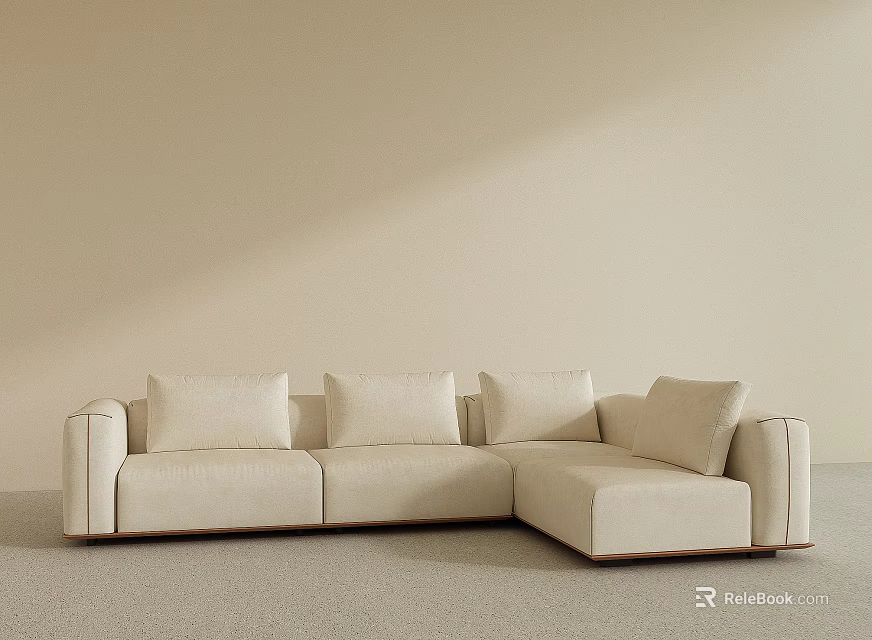 Modern Beige Sectional Sofa With Plush Cushions Light Wall And Soft Carpet 3d model 