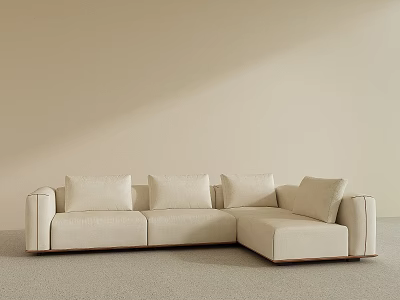 Modern Beige Sectional Sofa With Plush Cushions Light Wall And Soft Carpet 3d model