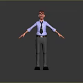 3D Human Character Wearing Glasses Shirt And Tie Standing With Arms Outstretched On Black Background