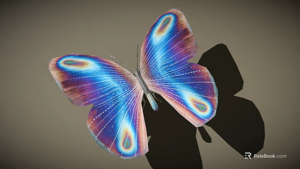 Colorful Butterfly With Iridescent Wings And Eye Shaped Spots On Background 3d model 