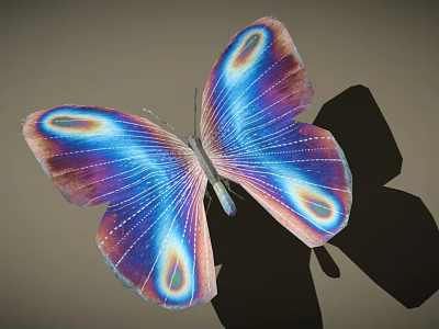 Colorful Butterfly With Iridescent Wings And Eye Shaped Spots On Background 3d model