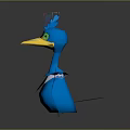 Blue Cartoon Bird 3D Model With Green Eyes Yellow Beak Open Wings And White Chest