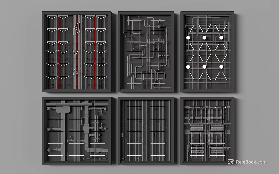 Modern Ceiling Structural Design With Grid Frame And Geometric Components 3d model