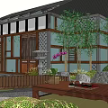 Traditional Japanese Garden Landscape With Wooden Pavilion Red Maple Stone Pathways Pruned Shrubs Bamboo Fence