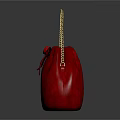 Red Leather Bag With Golden Braided Handle And Bowknot Closure Design