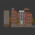 Red Brick Apartment Buildings With Gray Roofs Street Scene Trees And Fallen Leaves