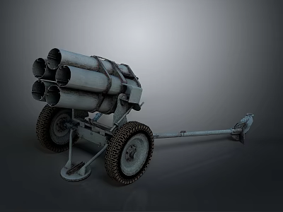 Military Wheeled Multiple Barrel Rocket Launcher Weapon With Metal Tubes And Towing Hitch 3d model