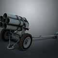 Military Wheeled Multiple Barrel Rocket Launcher Weapon With Metal Tubes And Towing Hitch