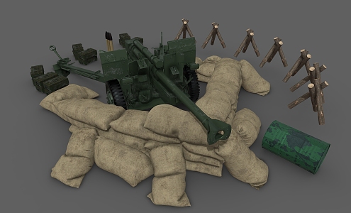 Cannon ambush sandbag stake gun box 3d model