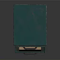 Green Bookcase With Three Drawers And Open Drawer Showing Storage Box Inside