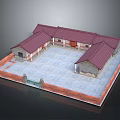 Traditional Chinese Courtyard House Architecture With Red Roof Square Courtyard And Brick Walls