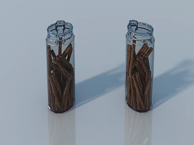 Two Glass Jars Decorative Ornament Set Filled With Cinnamon Sticks For Home 3d model