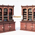 Traditional Wooden Bookcases with Glass Doors Filled with Books and Bottom Cabinets