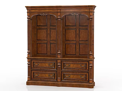 Classic Wooden File Cabinet With Ornate Carved Details Cabinet Doors And Drawers 3d model