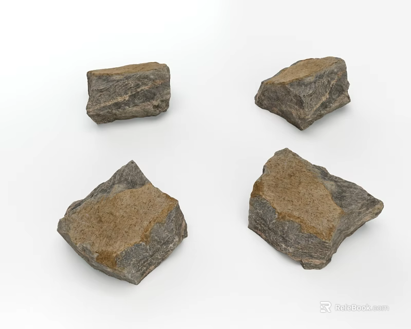 Natural Stone And Wood Pieces Displaying Rustic Textures For Decorative Use 3d model 