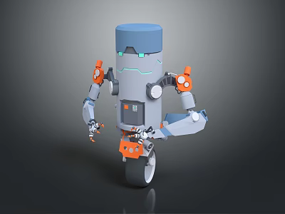 3D Robot Character With Blue Top Gray Body And Orange Mechanical Joints 3d model