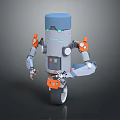 3D Robot Character With Blue Top Gray Body And Orange Mechanical Joints