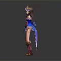 Traditional Female Costume With Decorative Headdress Blue Pink Robe And Boots