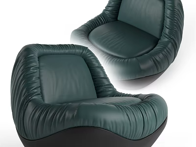 Dark Green Leather Single Sofa With Pleated Design And Curved Backrest Black Base Modern Style 3d model