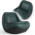 Dark Green Leather Single Sofa With Pleated Design And Curved Backrest Black Base Modern Style