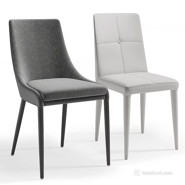 Modern Gray Fabric And White Leather Chairs With High Back And Slim Legs 3d model 