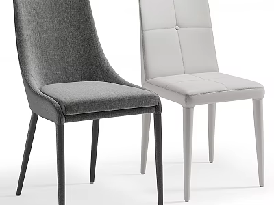 Modern Gray Fabric And White Leather Chairs With High Back And Slim Legs 3d model