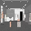 Modern Clothing Store Interior With Mannequins Clothing Racks Display Tables And Lighting