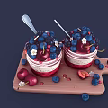 Delicious Berry Parfait Desserts With Cream Layers And Fresh Berries On Wooden Serving Board