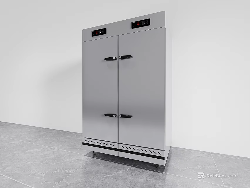 Stainless Steel Double Door Kitchen Appliance With Digital Display And Storage Cabinet 3d model 