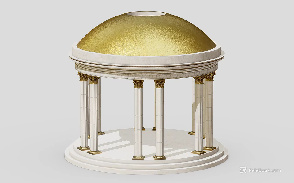 Classical Ancient Architecture Featuring Golden Dome White Columns And Colonnade Structure 3d model 