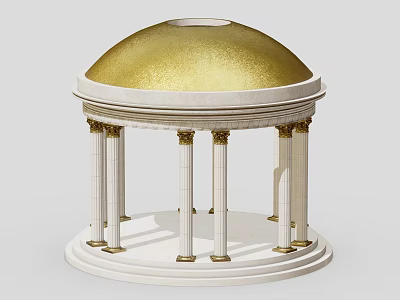 Classical Ancient Architecture Featuring Golden Dome White Columns And Colonnade Structure 3d model