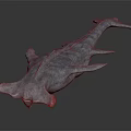 Detailed Prehistoric Marine Reptile Sculpture With Gray Textured Skin Long Tail And Broad Head