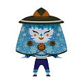 Traditional Doll With Brown Green Hat Blue Cloak And Snowflake Flower Patterns