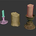 Various Styles Of Candles With Silver Metal Wooden Candlesticks And Thick Unmounted Candle
