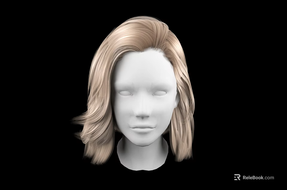 Human Head 3D Model Featuring Blonde Long Wavy Hair And White Facial Structure 3d model 