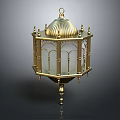 Classic Golden Domed Top Chandelier With Arched Framework And Glass Panels