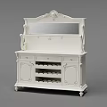 Elegant Classic White Dining Sideboard With Carved Details Mirror Back And Wine Rack Shelves