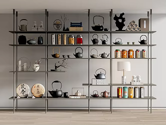 Ornaments Combination Bookshelf Bookcase Teapot 3d model