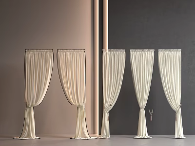 Elegant Beige Curtains with Soft Drapes for Modern Home Interior Decoration 3d model