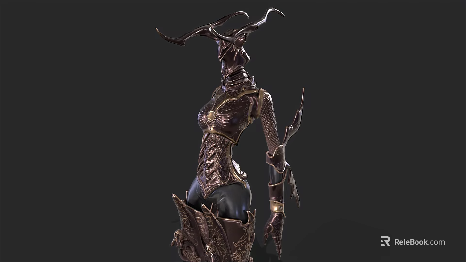 Elaborate Mythical Character In Fantasy Armor With Intricate Horns And Scaled Patterns 3d model 