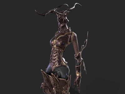 Elaborate Mythical Character In Fantasy Armor With Intricate Horns And Scaled Patterns 3d model