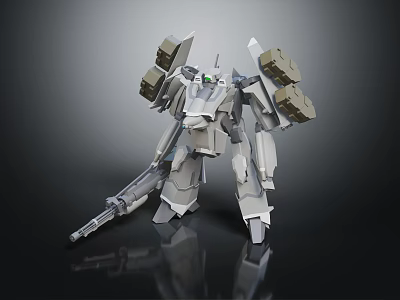 Gray Armored Robot Character In Sci Fi Mecha Design With Weapon Model 3d model