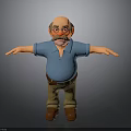 Cartoon Man Character With Red Glasses Mustache Blue Shirt Brown Pants Outstretched Arms And Gray Background