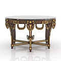 Elegant Classical Style Dining Table With Round Marble Top And Golden Intricate Carvings