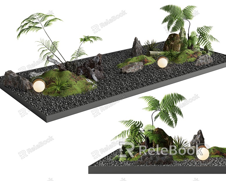 Courtyard sketch plant combination stone fern potted landscape landscape plant pile model