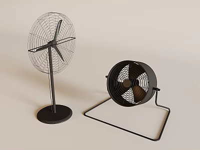 Modern Black Air Conditioner Fans With Metal Mesh Covers And Dual Stand Styles 3d model