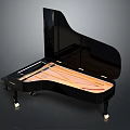 Black Grand Piano With Open Top Shiny Finish And Interior String Structure