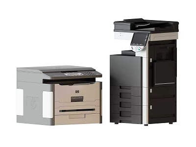 Two Office Multifunction Printers Gray Beige and Black for Business Use 3d model